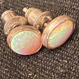 Gorgeous opal vintage silver earrings, handcrafted. 1/4 inch in length